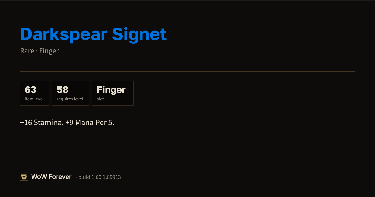 The preview card for Darkspear Signet - Rare Ring, Item Level 63