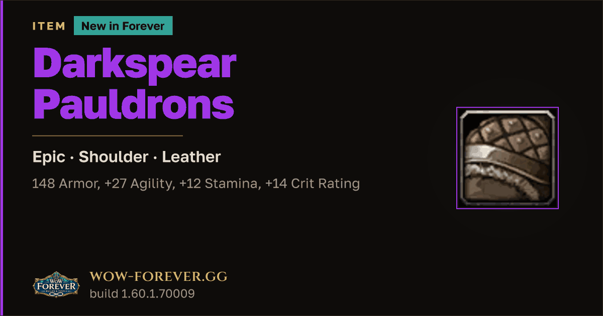 The preview card for Darkspear Pauldrons - Epic Leather Shoulder