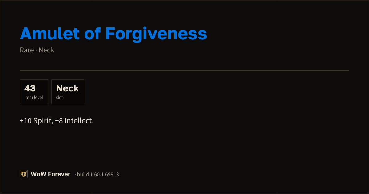 The preview card for Amulet of Forgiveness - Rare Necklace