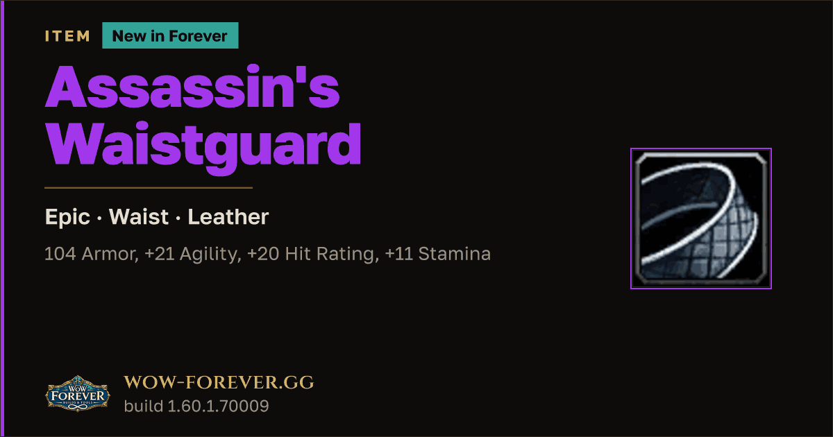 The preview card for Assassin's Waistguard - Epic Leather Waist