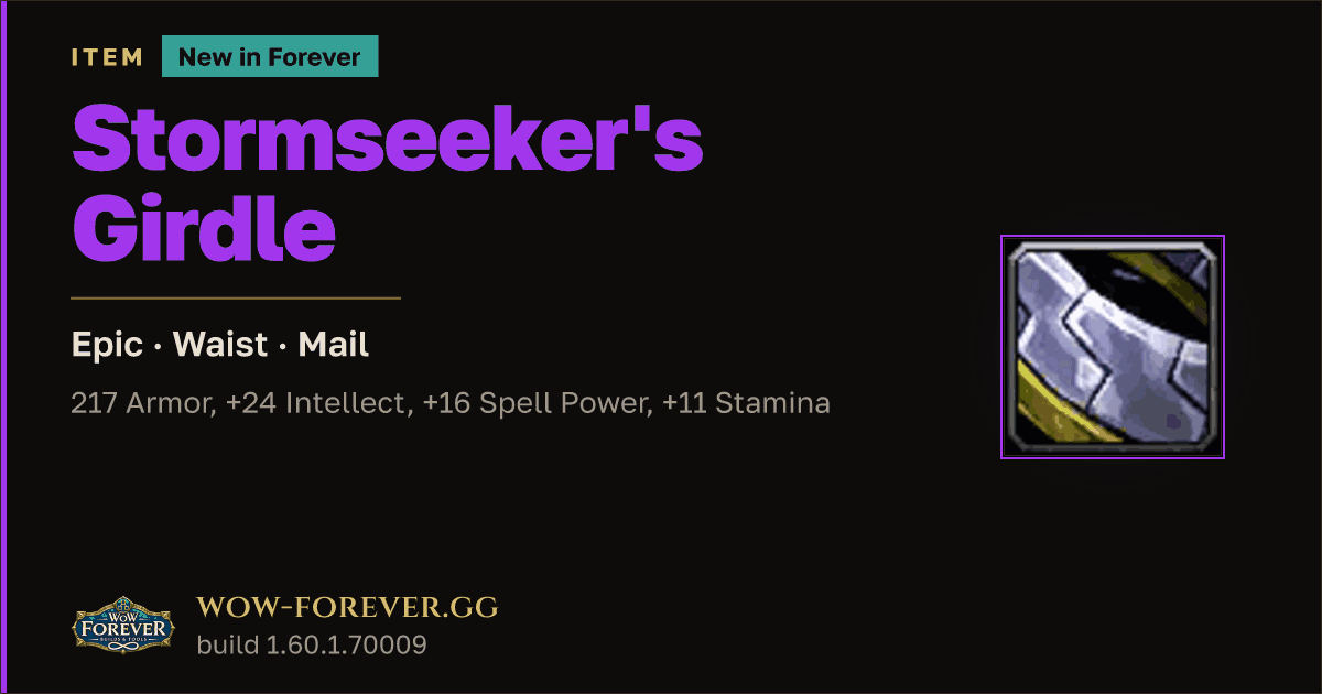 The preview card for Stormseeker's Girdle - Epic Mail Waist