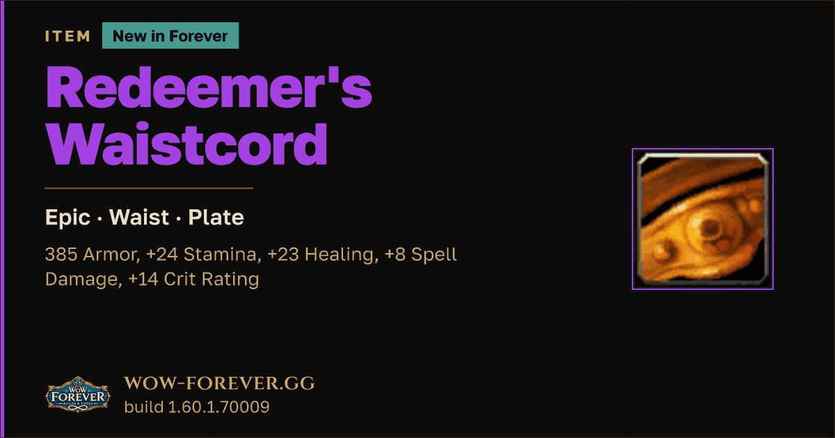 The preview card for Redeemer's Waistcord - Epic Plate Waist