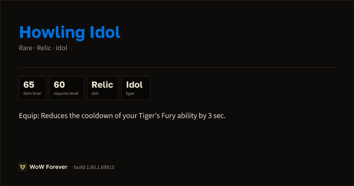 The preview card for Howling Idol - Rare Idol, Item Level 65