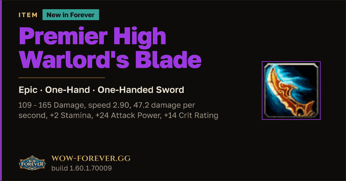 The preview card for Premier High Warlord's Blade - Epic One-Hand Sword