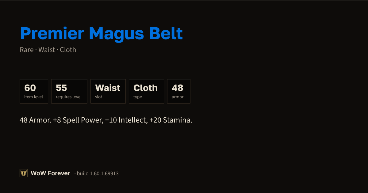 The preview card for Premier Magus Belt - Rare Cloth Waist