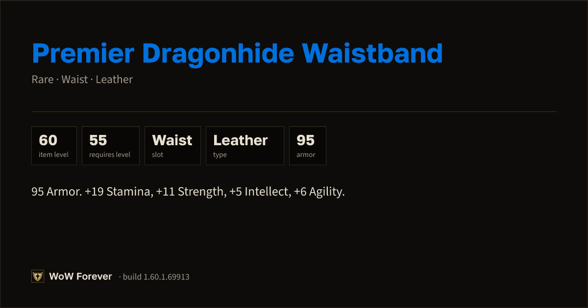 The preview card for Premier Dragonhide Waistband - Rare Leather Waist
