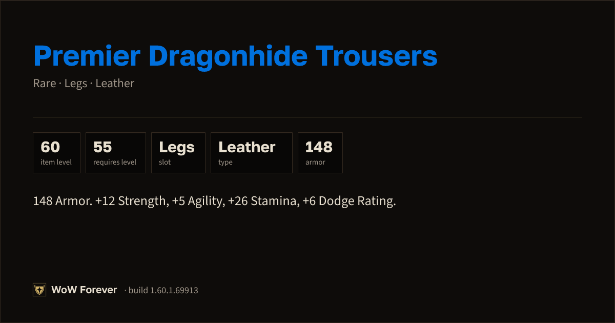 The preview card for Premier Dragonhide Trousers - Rare Leather Legs