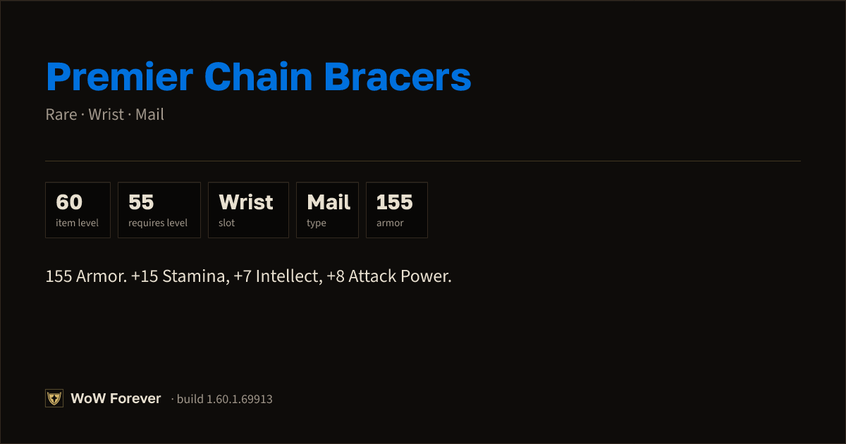 The preview card for Premier Chain Bracers - Rare Mail Wrist