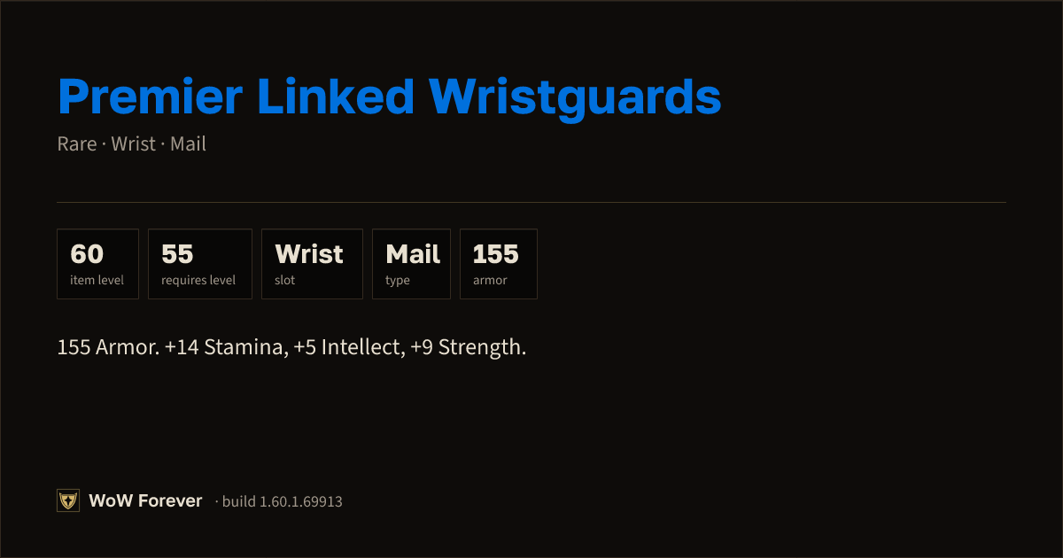 The preview card for Premier Linked Wristguards - Rare Mail Wrist
