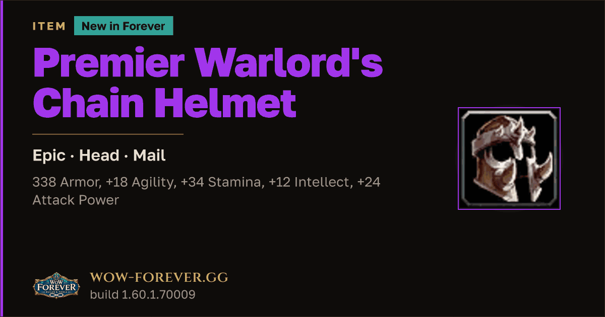 The preview card for Premier Warlord's Chain Helmet - Epic Mail Head