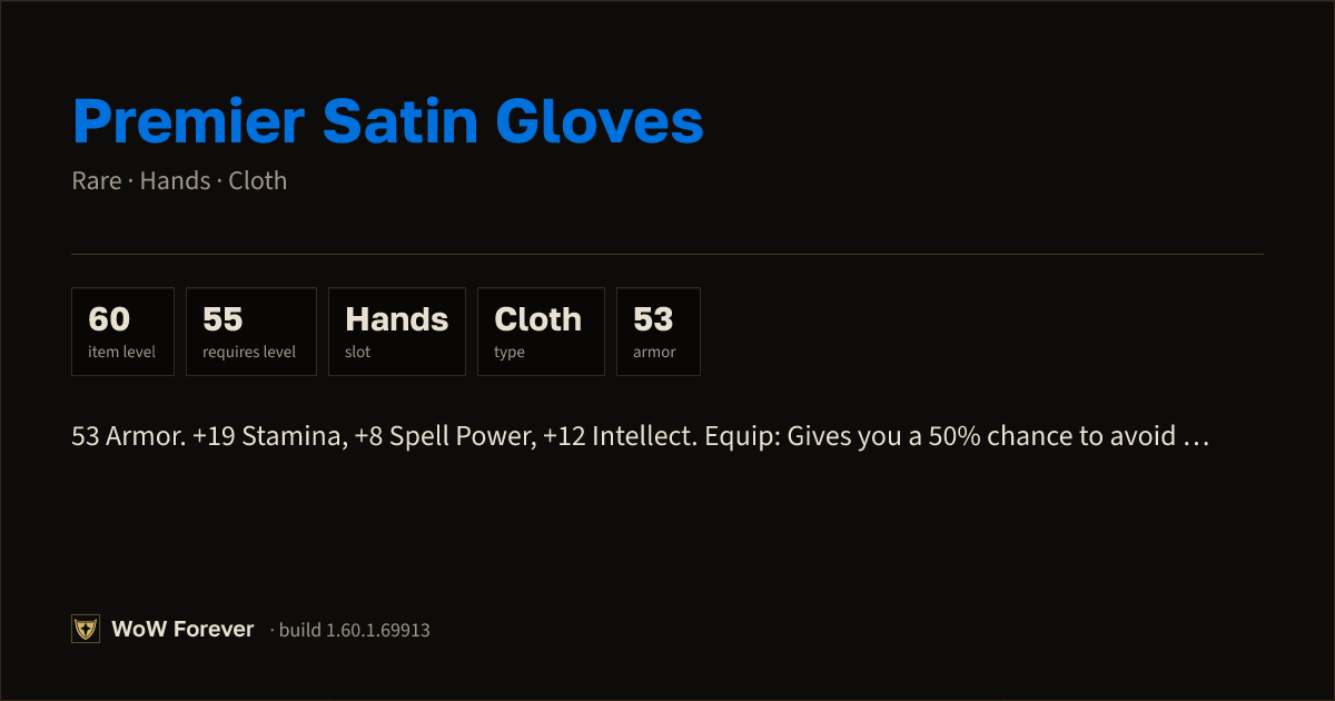 The preview card for Premier Satin Gloves - Rare Cloth Hands