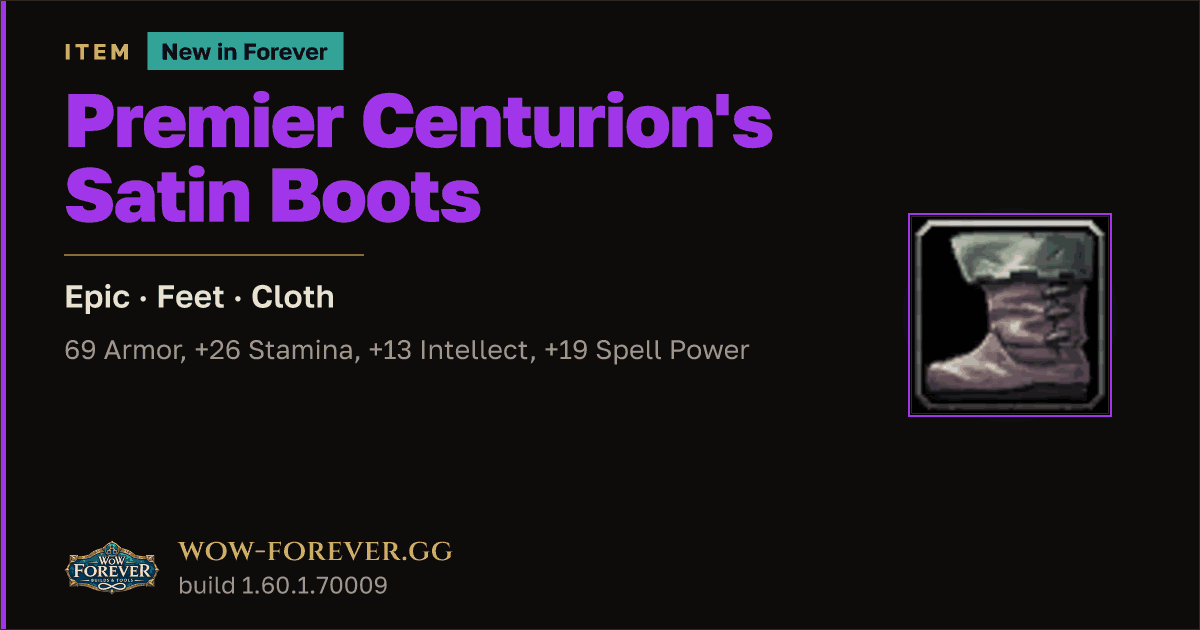 The preview card for Premier Centurion's Satin Boots - Epic Cloth Feet