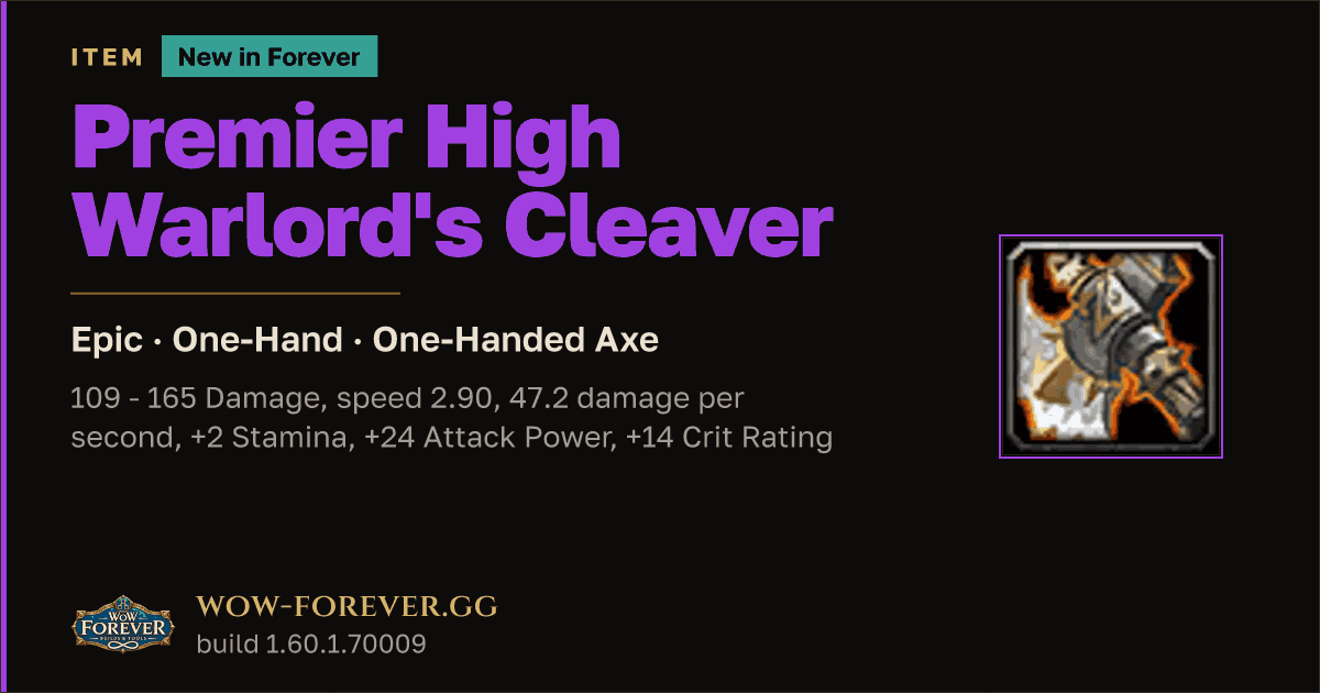 The preview card for Premier High Warlord's Cleaver - Epic One-Hand Axe