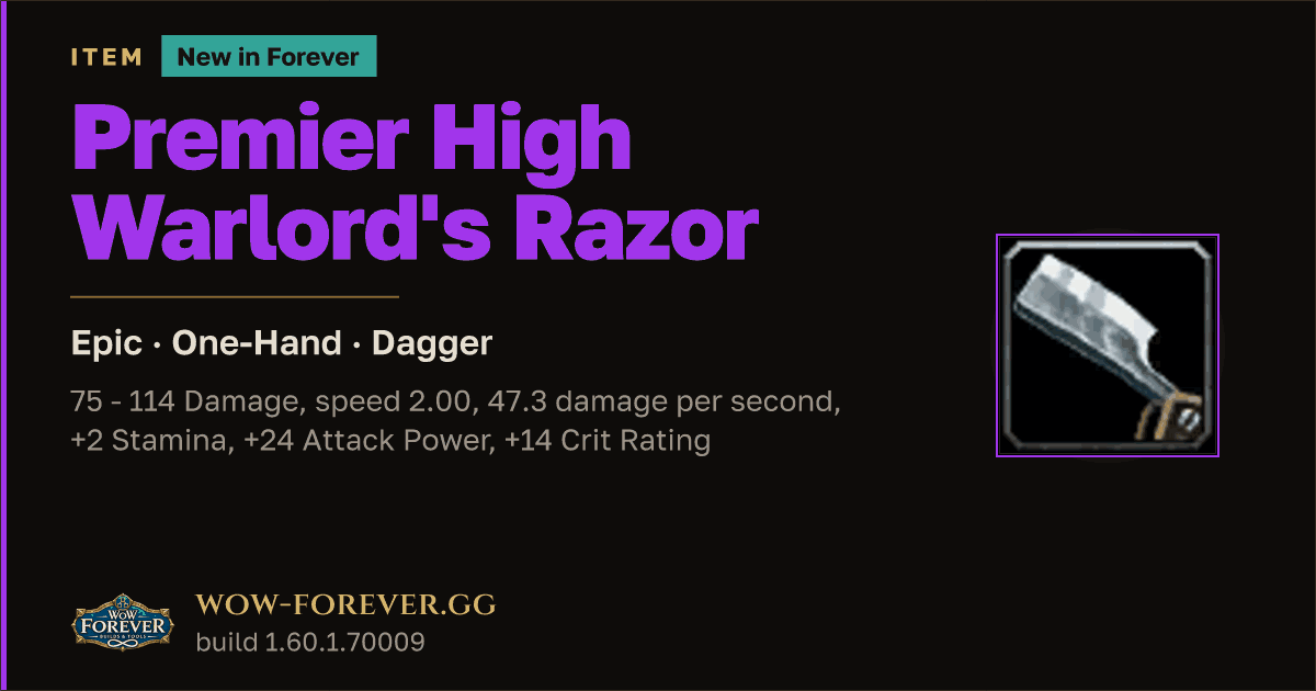 The preview card for Premier High Warlord's Razor - Epic One-Hand Dagger