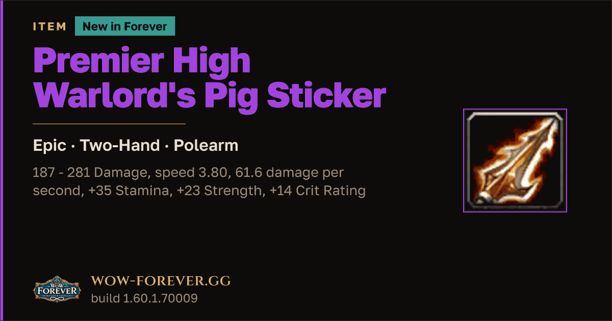 The preview card for Premier High Warlord's Pig Sticker - WoW Forever Item
