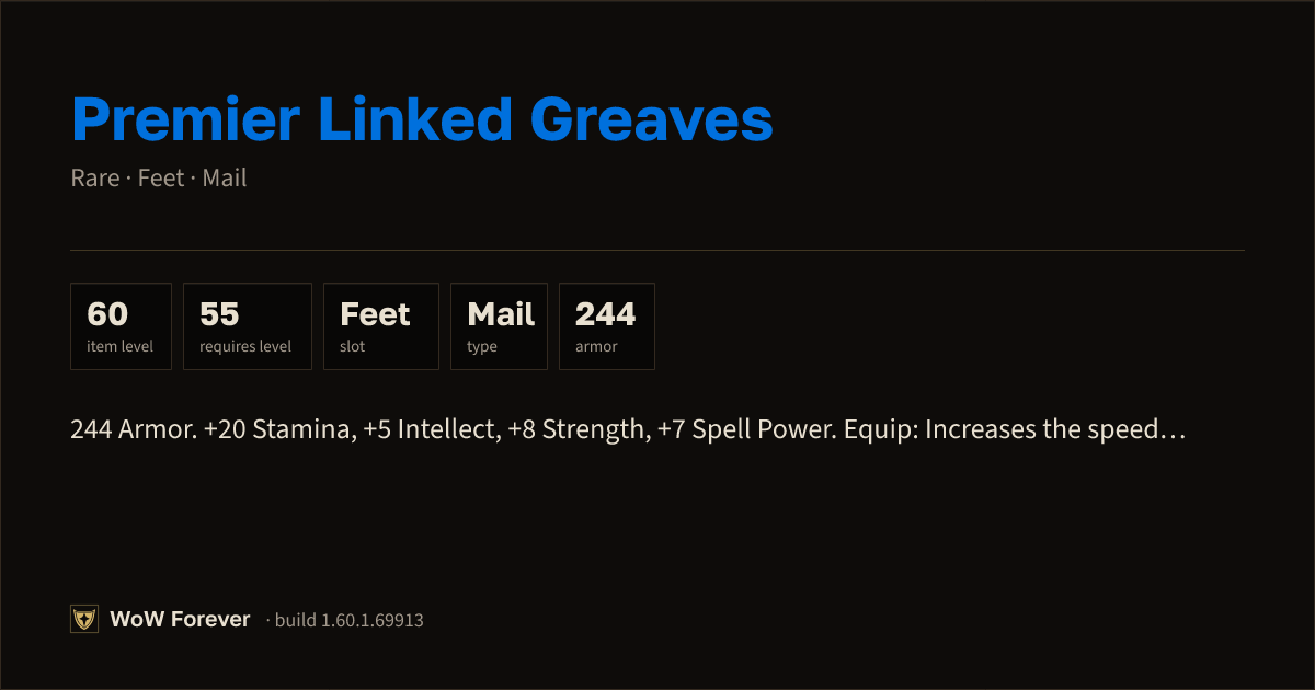 The preview card for Premier Linked Greaves - Rare Mail Feet