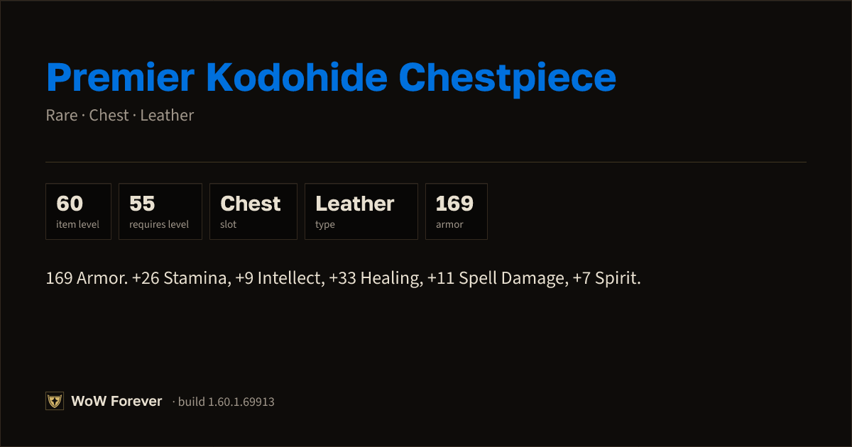 The preview card for Premier Kodohide Chestpiece - Rare Leather Chest