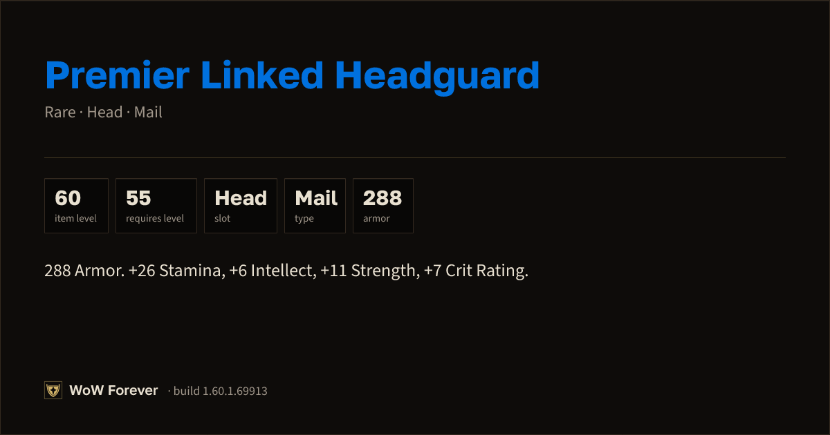 The preview card for Premier Linked Headguard - Rare Mail Head
