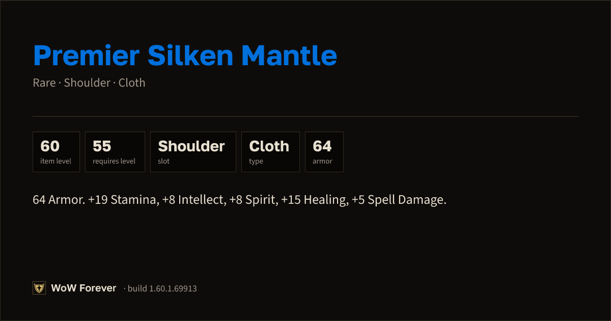 The preview card for Premier Silken Mantle - Rare Cloth Shoulder