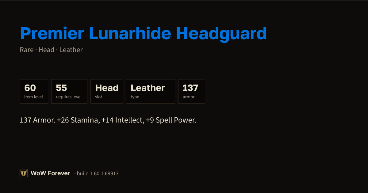The preview card for Premier Lunarhide Headguard - Rare Leather Head