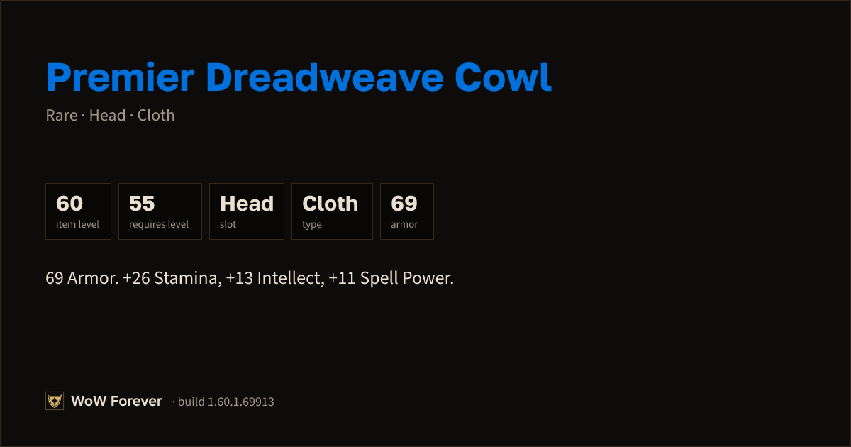 The preview card for Premier Dreadweave Cowl - Rare Cloth Head