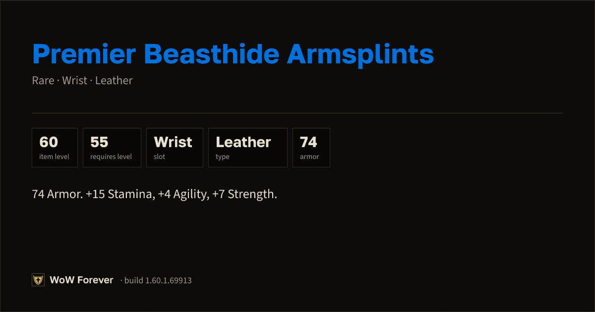 The preview card for Premier Beasthide Armsplints - Rare Leather Wrist