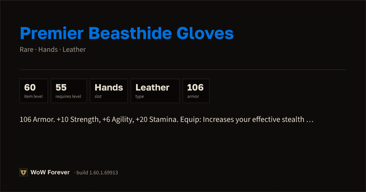 The preview card for Premier Beasthide Gloves - Rare Leather Hands