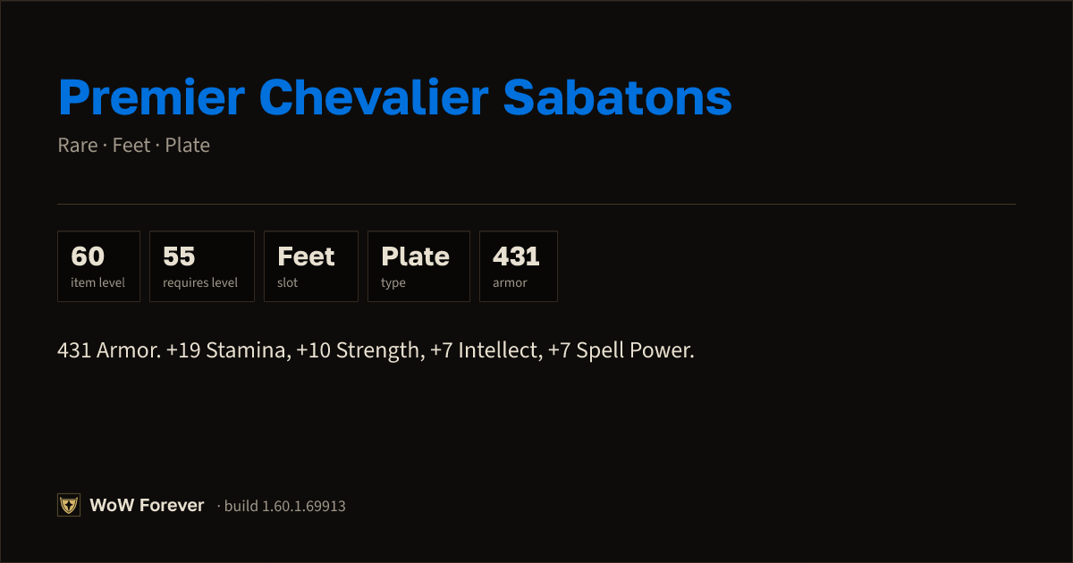 The preview card for Premier Chevalier Sabatons - Rare Plate Feet