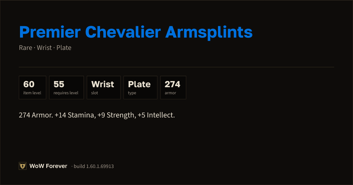 The preview card for Premier Chevalier Armsplints - Rare Plate Wrist