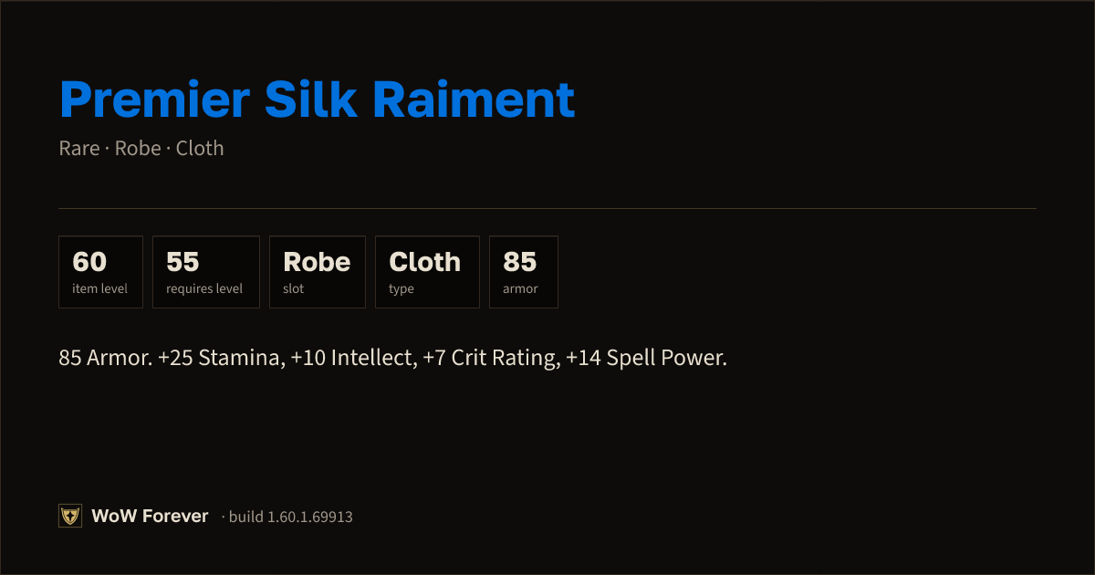 The preview card for Premier Silk Raiment - Rare Cloth Robe