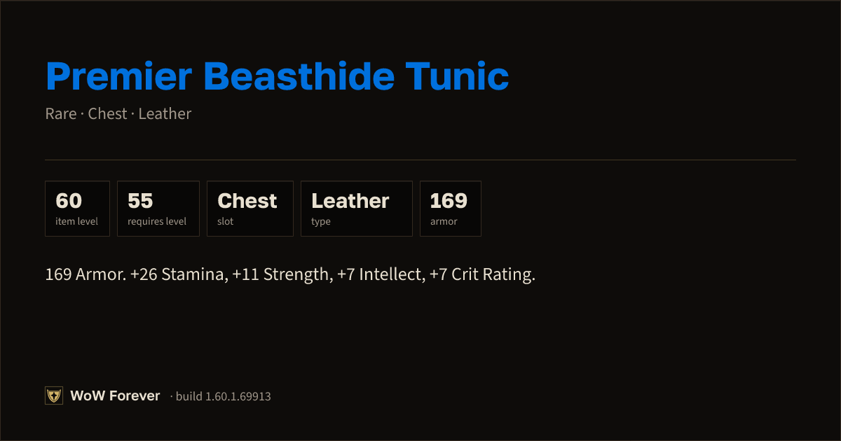 The preview card for Premier Beasthide Tunic - Rare Leather Chest