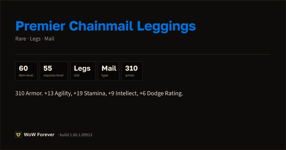 The preview card for Premier Chainmail Leggings - Rare Mail Legs