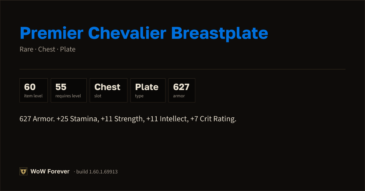 The preview card for Premier Chevalier Breastplate - Rare Plate Chest