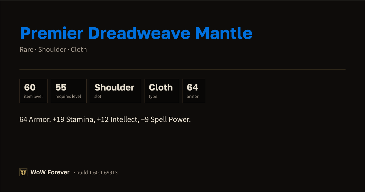The preview card for Premier Dreadweave Mantle - Rare Cloth Shoulder
