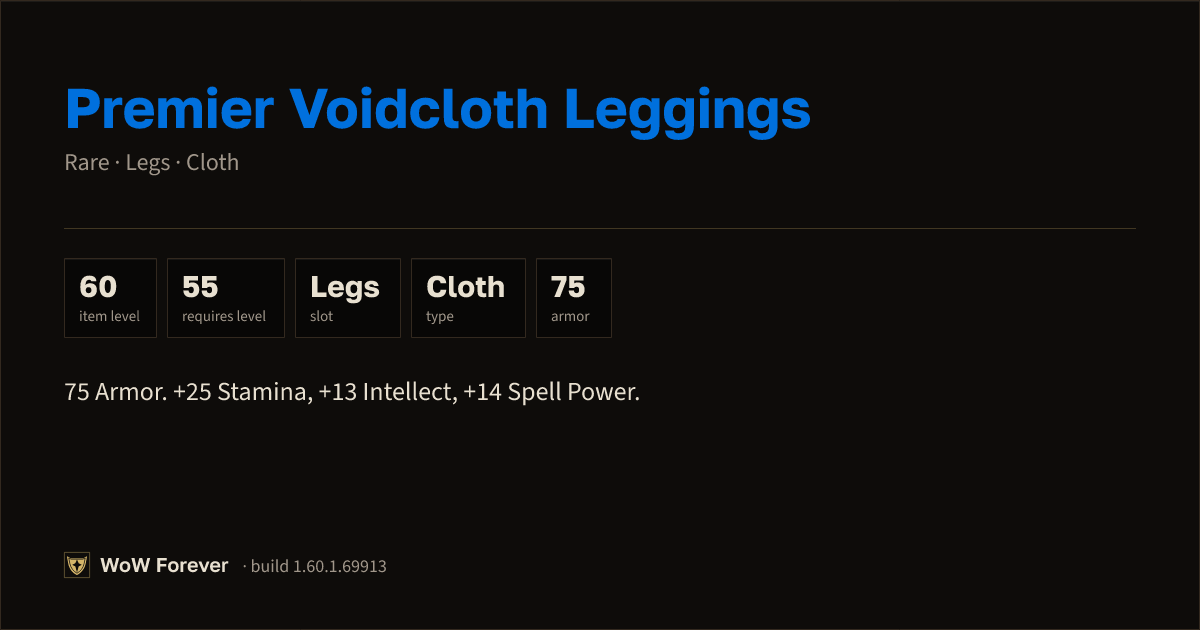 The preview card for Premier Voidcloth Leggings - Rare Cloth Legs
