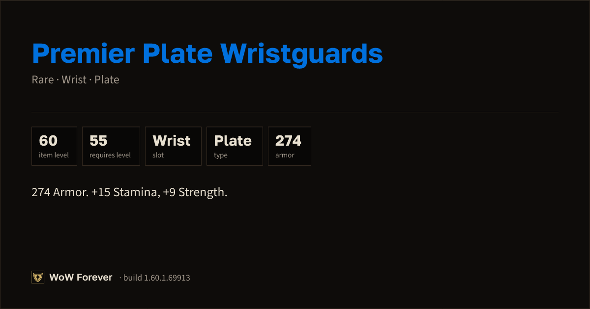The preview card for Premier Plate Wristguards - Rare Plate Wrist