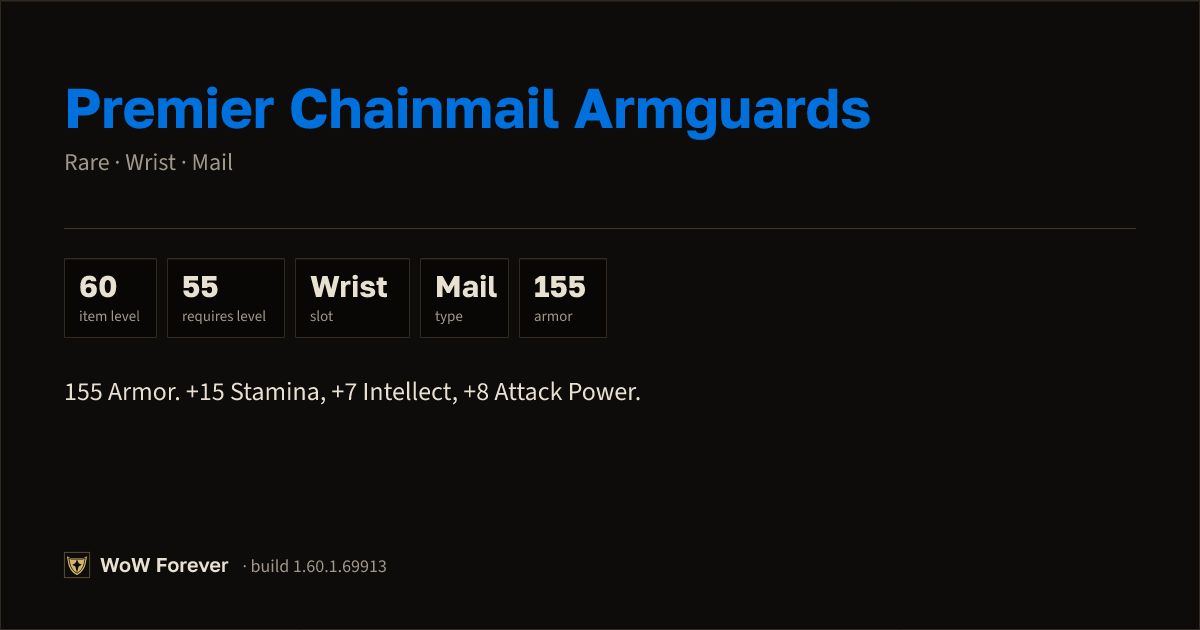 The preview card for Premier Chainmail Armguards - Rare Mail Wrist