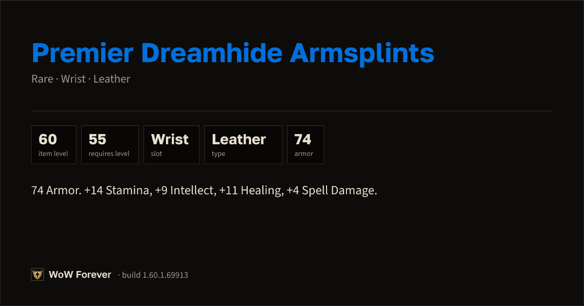 The preview card for Premier Dreamhide Armsplints - Rare Leather Wrist