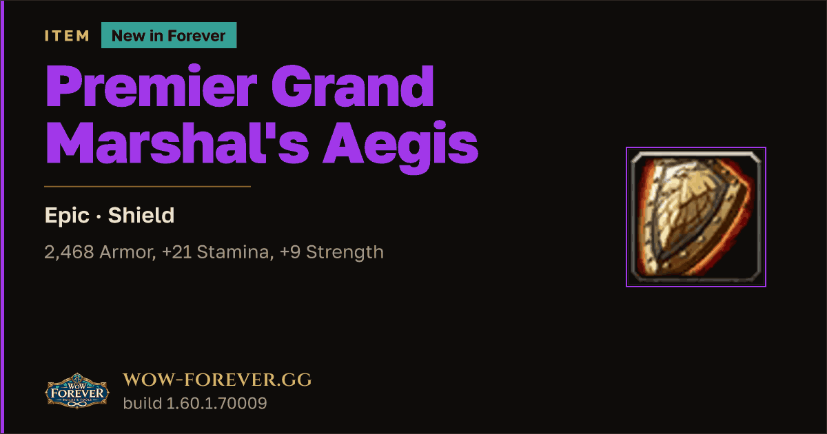 The preview card for Premier Grand Marshal's Aegis - Epic Shield