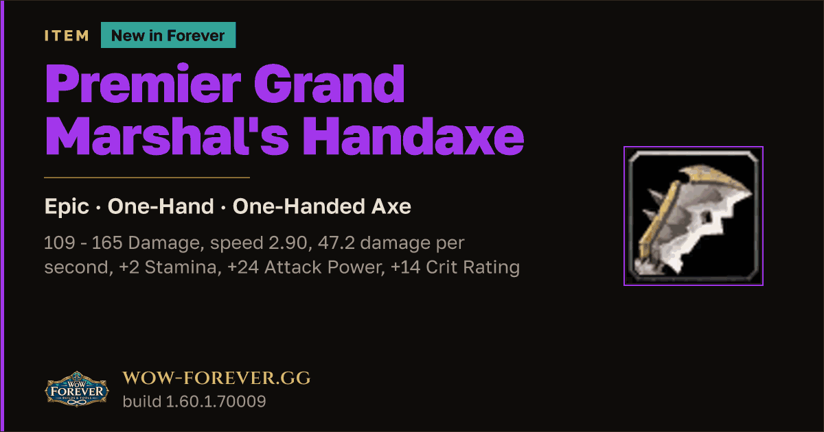 The preview card for Premier Grand Marshal's Handaxe - Epic One-Hand Axe