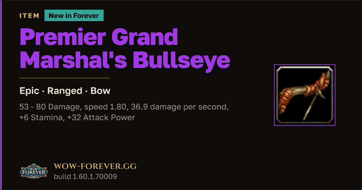 The preview card for Premier Grand Marshal's Bullseye - Epic Bow