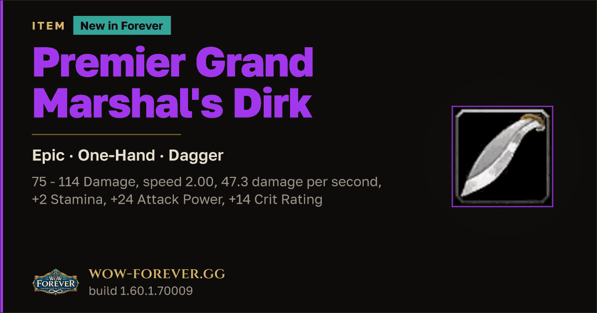 The preview card for Premier Grand Marshal's Dirk - Epic One-Hand Dagger
