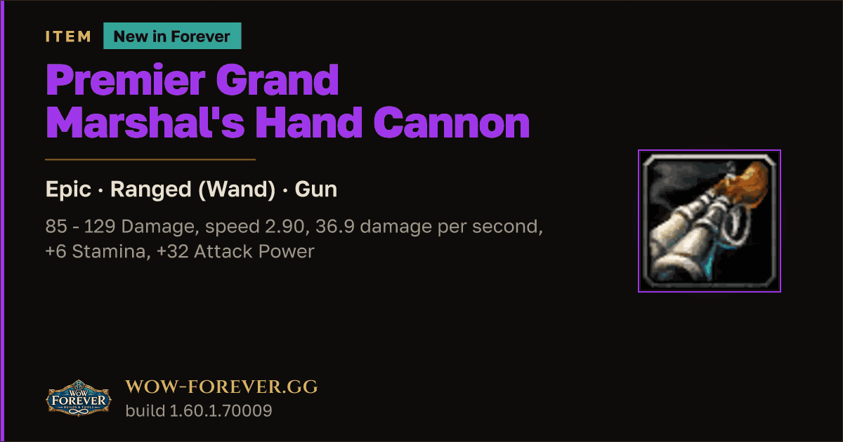 The preview card for Premier Grand Marshal's Hand Cannon - Epic Gun