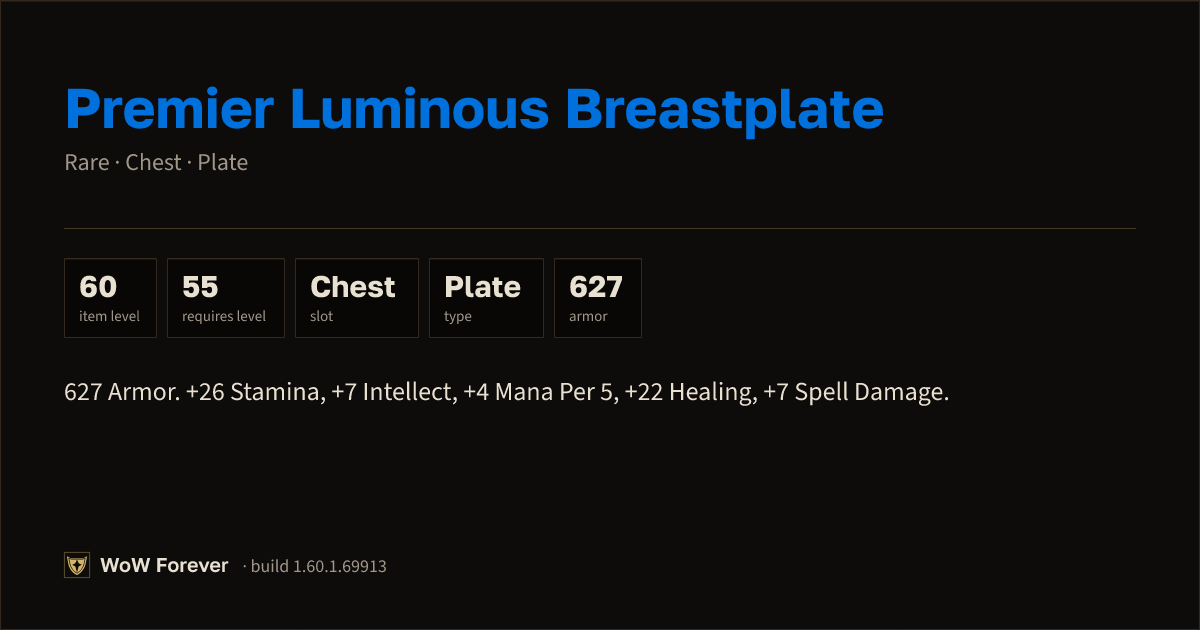 The preview card for Premier Luminous Breastplate - Rare Plate Chest