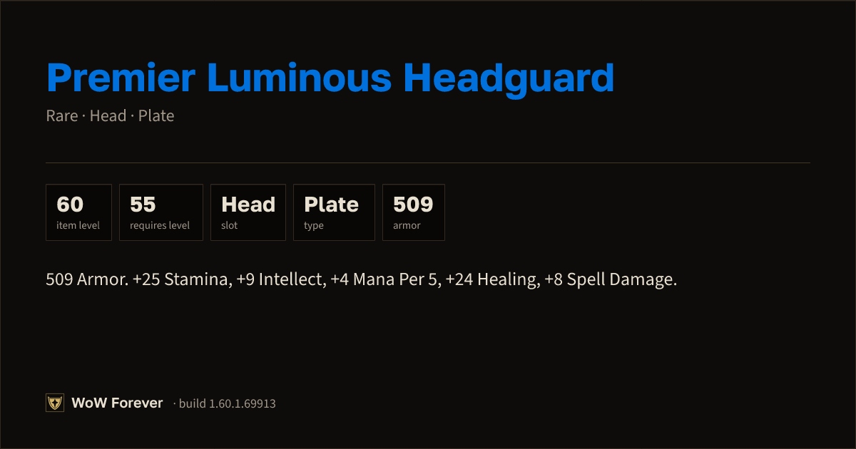 The preview card for Premier Luminous Headguard - Rare Plate Head