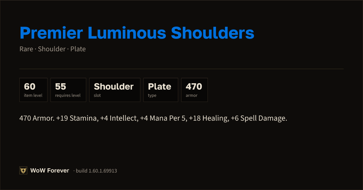 The preview card for Premier Luminous Shoulders - Rare Plate Shoulder