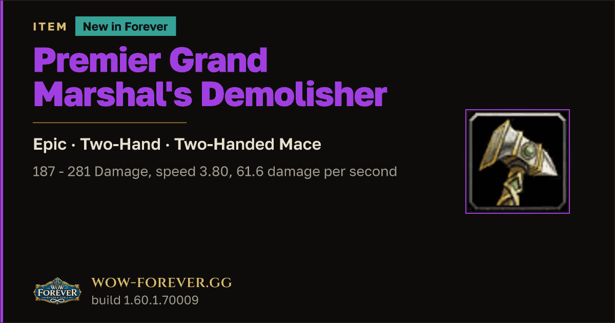 The preview card for Premier Grand Marshal's Demolisher - WoW Forever Item