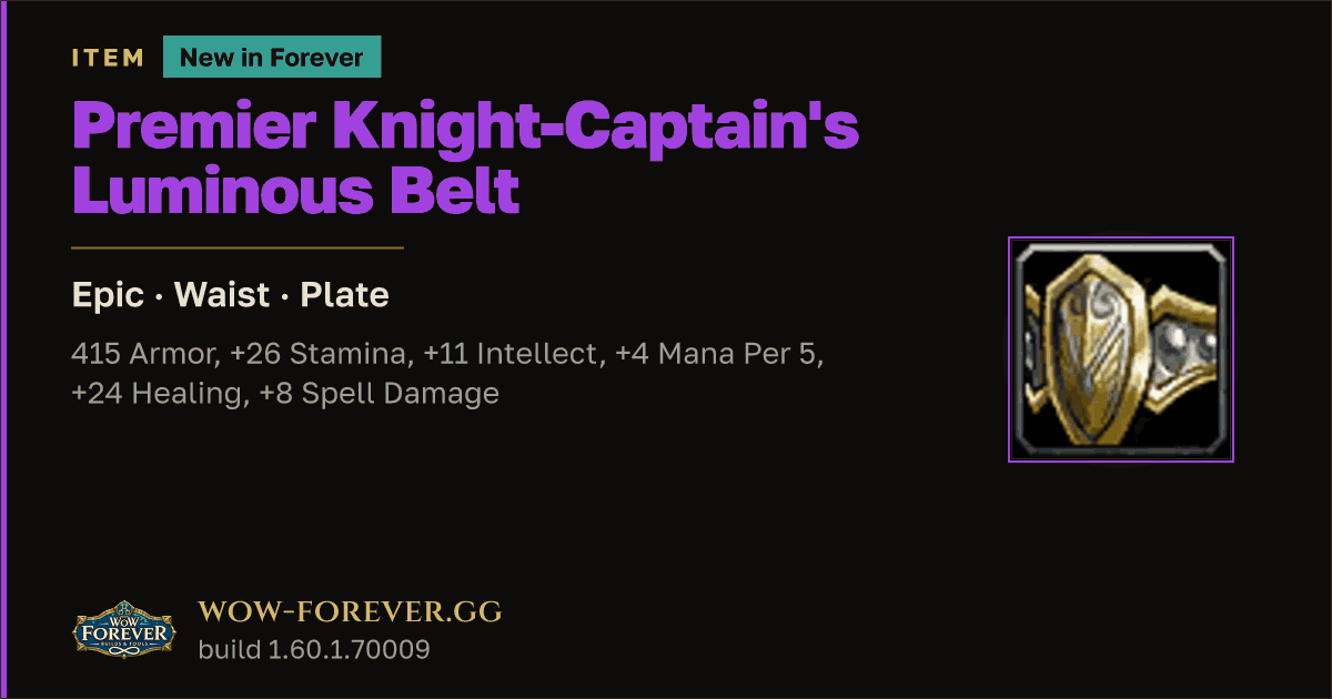The preview card for Premier Knight-Captain's Luminous Belt - WoW Forever Item