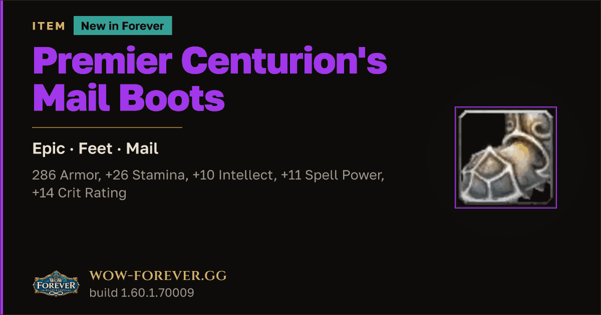 The preview card for Premier Centurion's Mail Boots - Epic Mail Feet