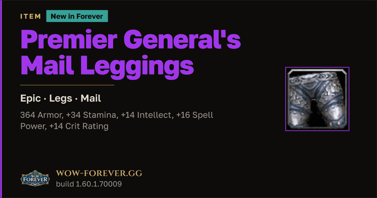 The preview card for Premier General's Mail Leggings - Epic Mail Legs